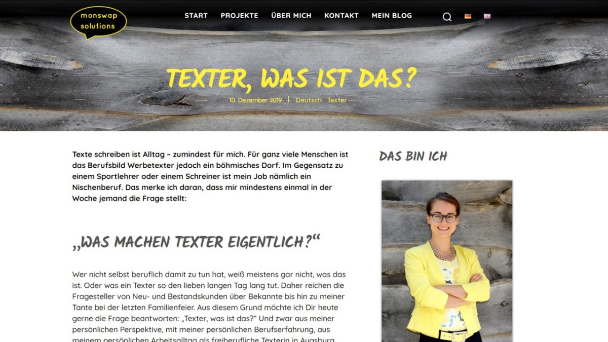 Screenshot einer Website: Arbeitsprobe Blog Texterin Monika Weber