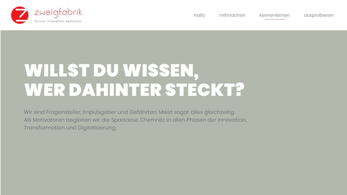 Screenshot der Website zweigfabrik.de als Arbeitsprobe von Texter Monika Weber