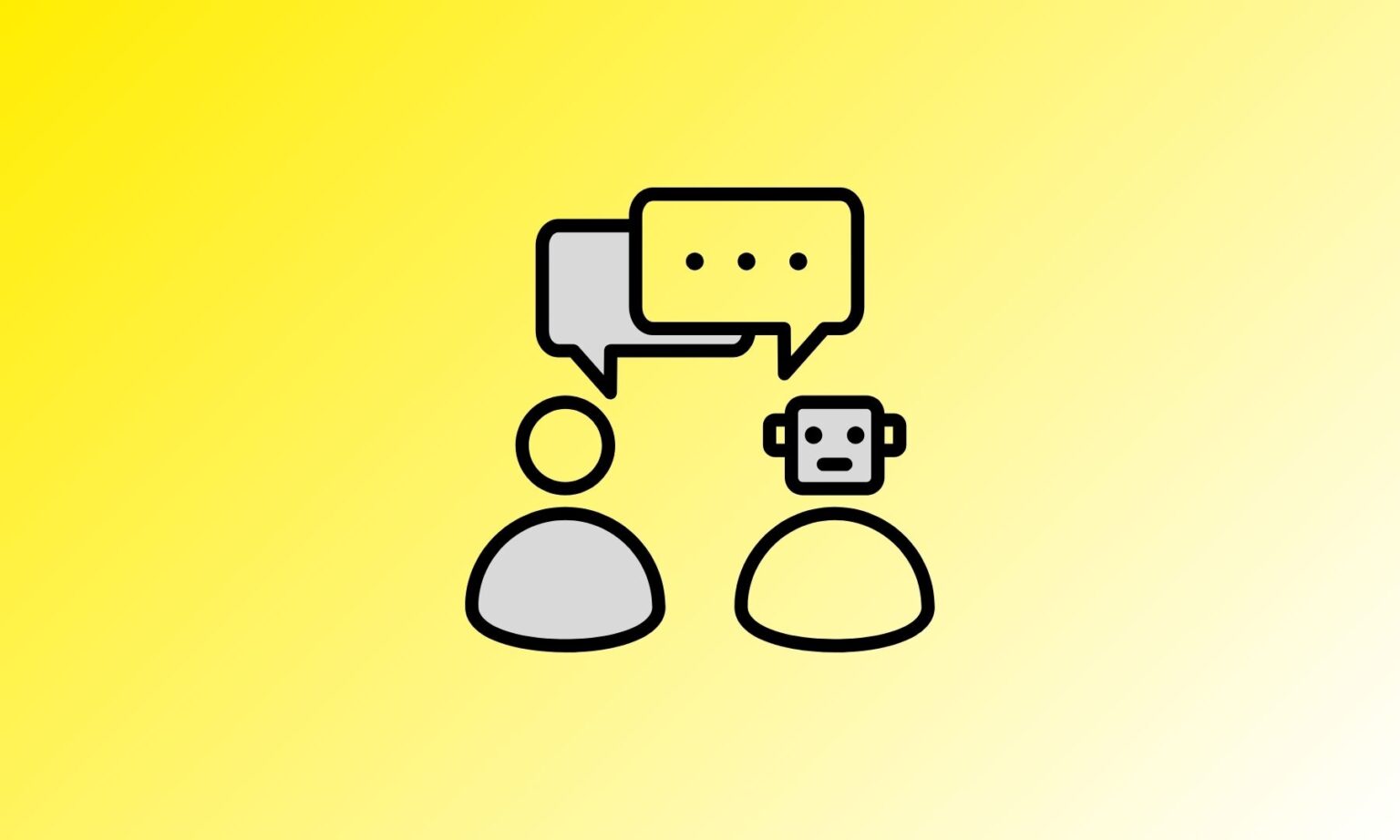 Illustration zu Geo Marketing zeigt Mensch und KI-Roboter im Dialog mit Sprechblasen