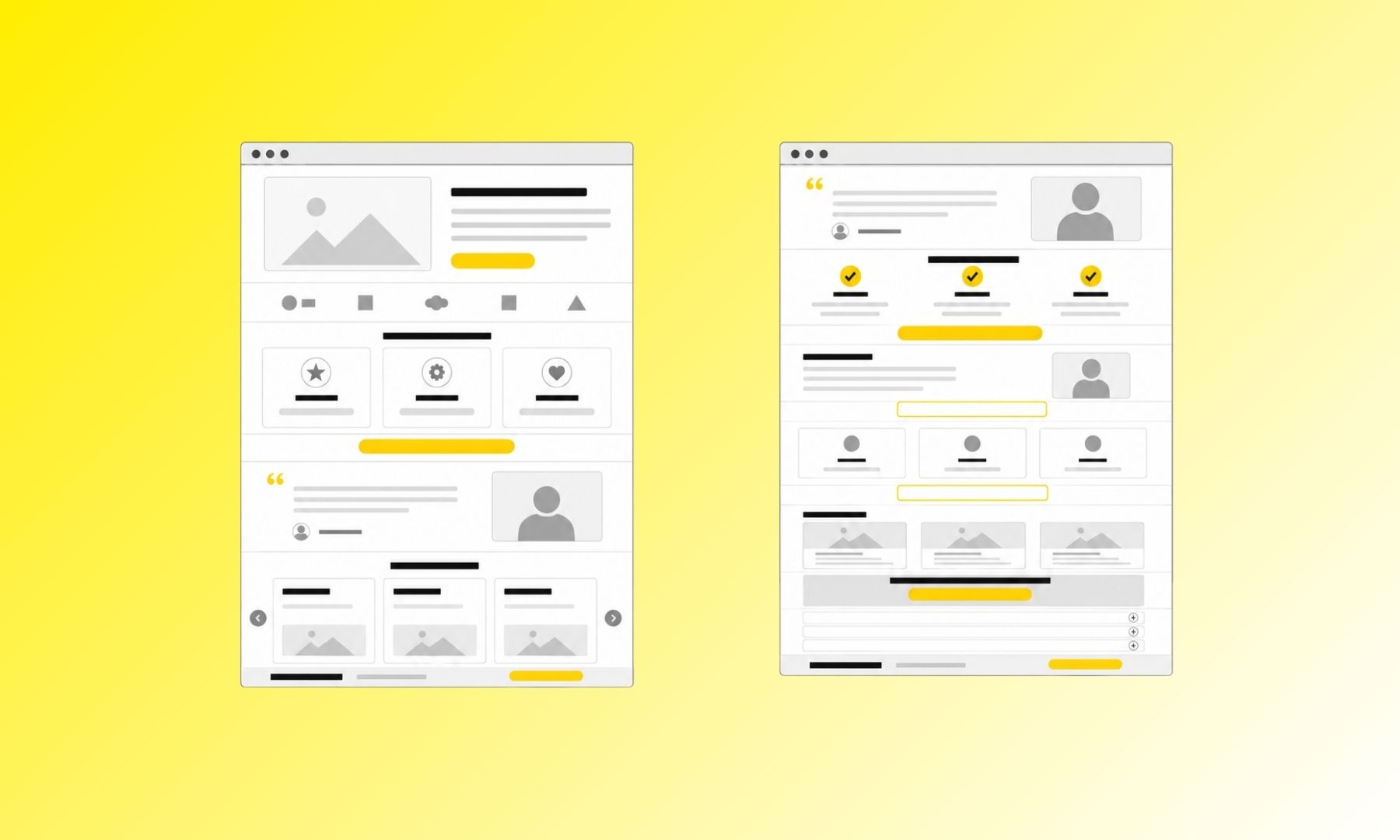 Illustration zu SEO Content Template zeigt zwei Website-Layouts mit Content-Bausteinen