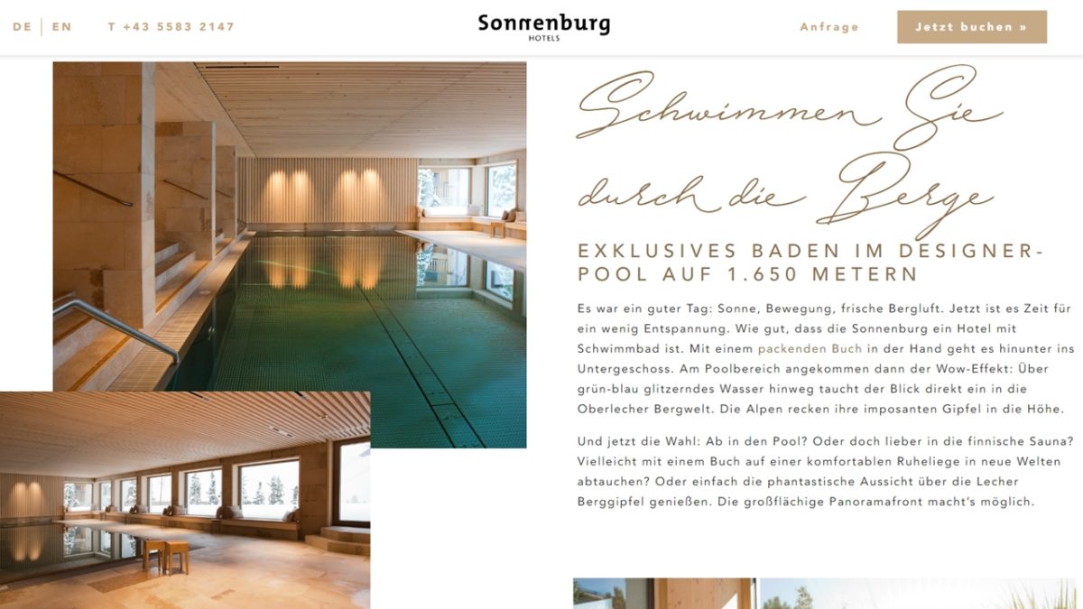 Screenshot der Website sonnenburg.at, die von SEO-Texterin Monika Weber SEO-optimiert wurde